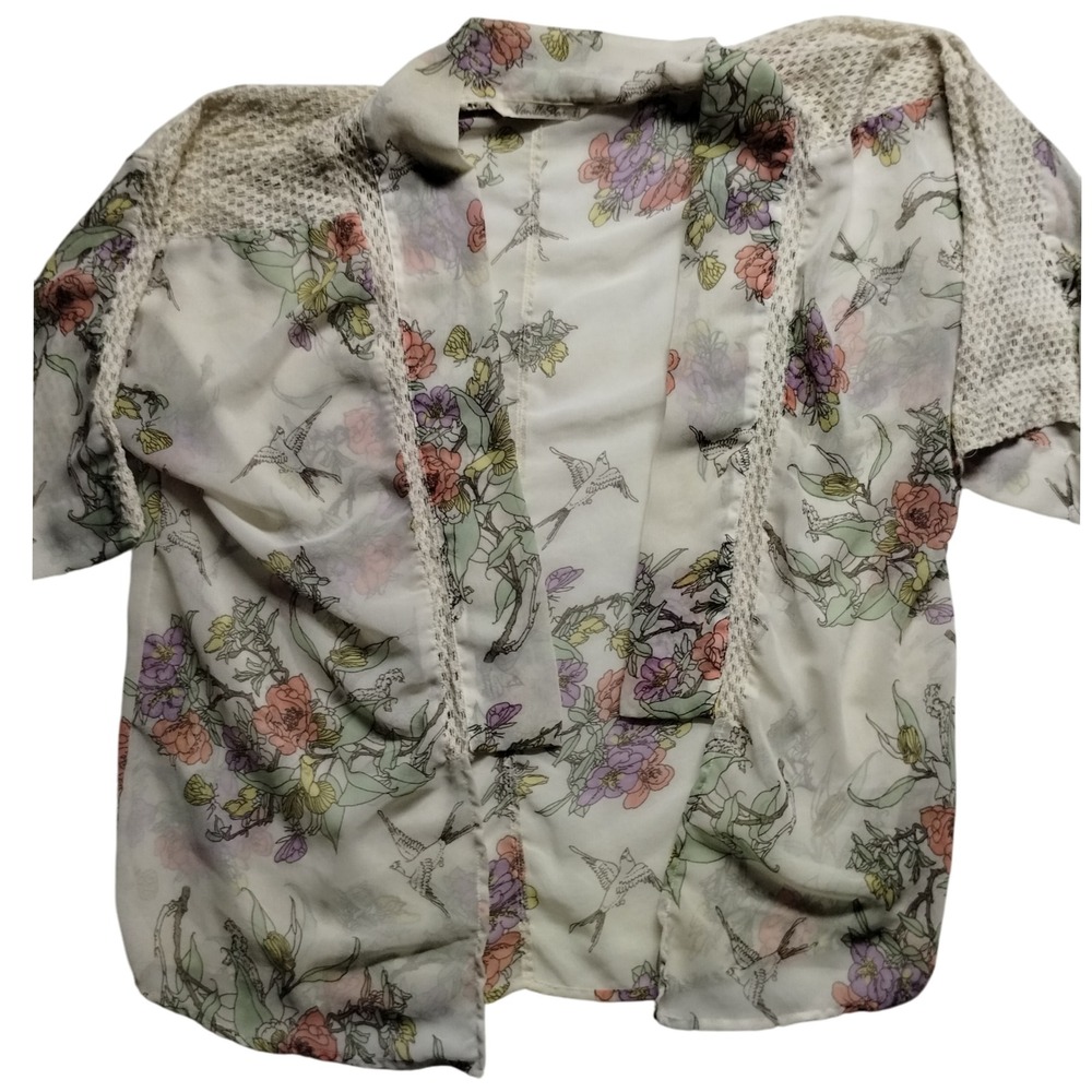 Vanilla Star Floral‎ Kimono Open Front Crochet Trim Lightweight XL